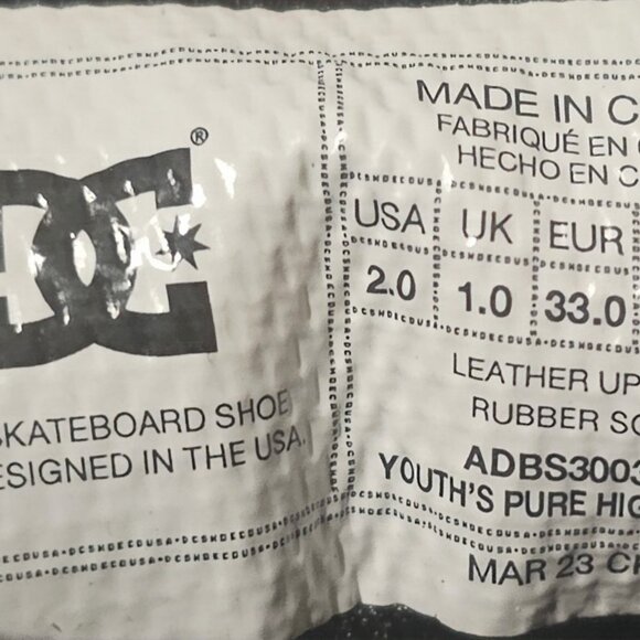 DC Pure Hi EV Skate Shoe - Big Kid - Black Size 2 - Picture 6 of 6